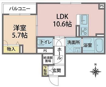 シャンティ(1LDK/1階)の間取り写真