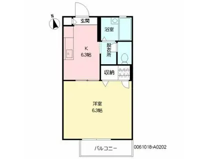 ビスタリー木花(1DK/2階)の間取り写真