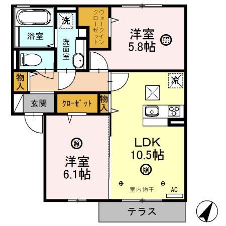 ルヴェデュソレイユ(2LDK/1階)の間取り写真