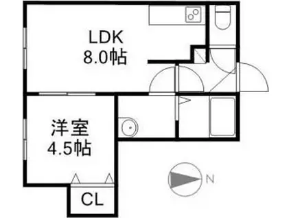 クチュール西線6条(1LDK/2階)の間取り写真