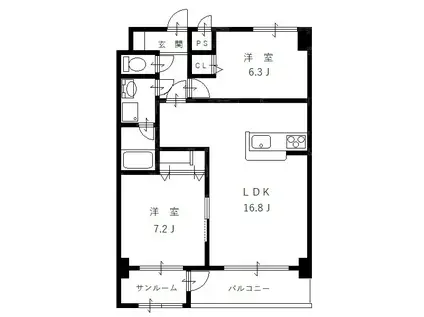 メゾンド一光(2LDK/10階)の間取り写真