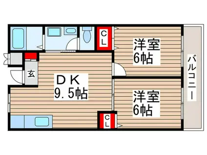 パ-クサイドパレス(2DK/3階)の間取り写真