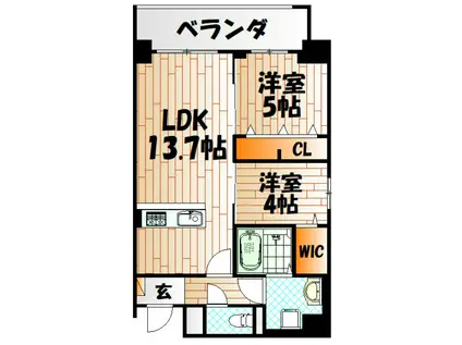 ミースカセッタ小倉(2LDK/1階)の間取り写真