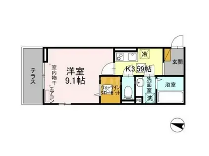 ヴァン・ヴェールおおたかの森II(1K/1階)の間取り写真