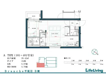 BRANCHE平尾III イースト(1LDK/1階)の間取り写真