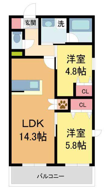 HEBEL MAISON 甲東園(2LDK/3階)の間取り写真
