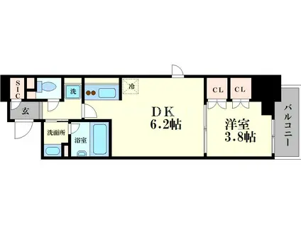 クレストコート靱公園 THE CLASS(1DK/9階)の間取り写真