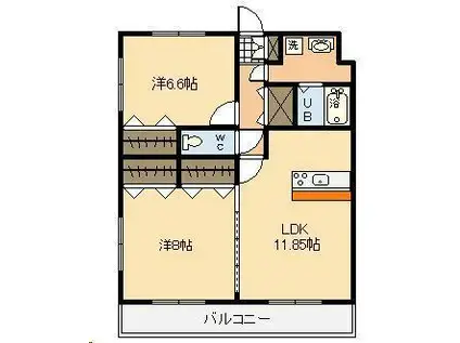 グローリィ大橋(2LDK/2階)の間取り写真