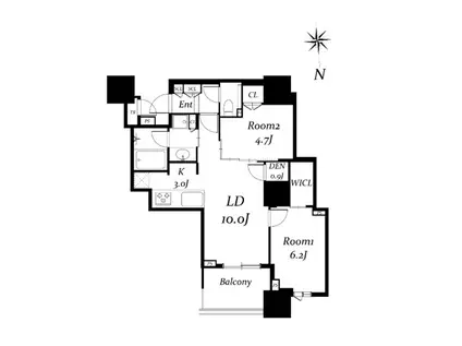 DUEX TOURS CANAL & SPA ウエスト(2LDK/28階)の間取り写真