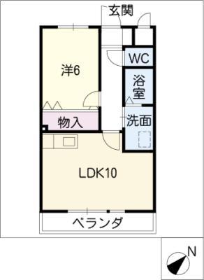 名鉄名古屋本線 前後駅 徒歩8分 4階建 築26年(1LDK/1階)の間取り写真