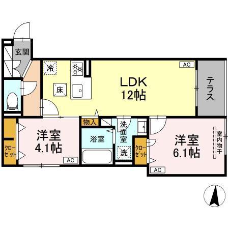 セレスティア柴又V(2LDK/1階)の間取り写真