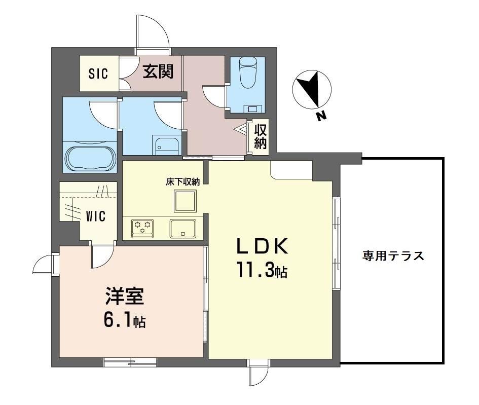 ココン三軒茶屋(1LDK/1階)の間取り写真