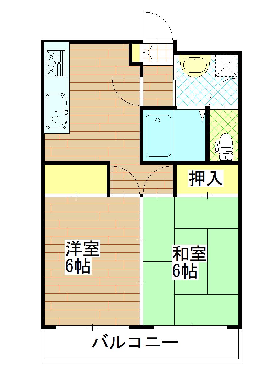 メゾンドシャルマン岩切(2DK/1階)の間取り写真