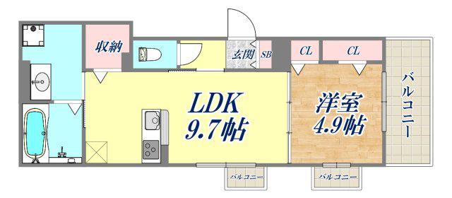 エステート塚口(1LDK/3階)の間取り写真