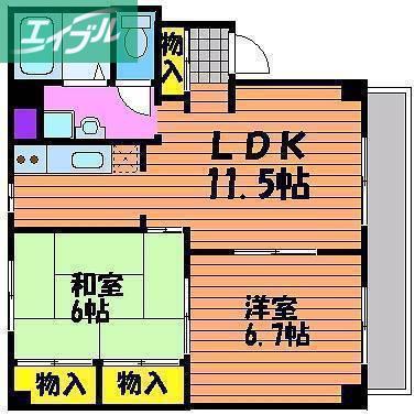 グランデュール高柳 A棟(2LDK/1階)の間取り写真