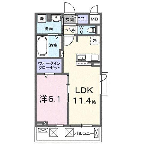 カレントかなぐら(1LDK/3階)の間取り写真