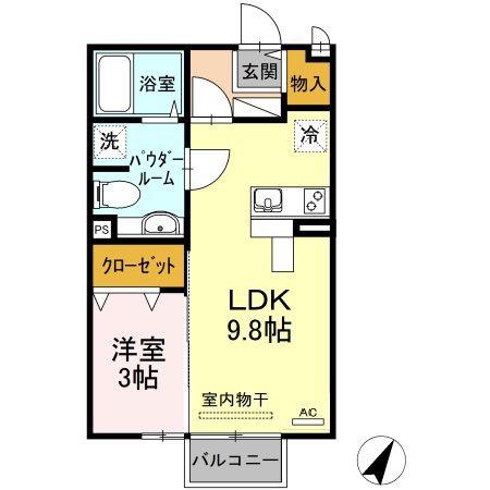 ミ・エスパシオ(1LDK/2階)の間取り写真