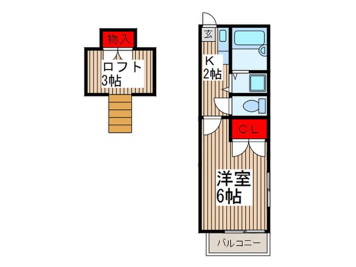 パールハイツ(1K/2階)の間取り写真