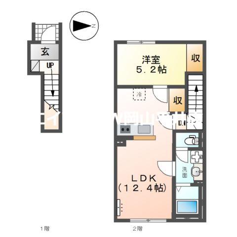 シャフル(1LDK/2階)の間取り写真