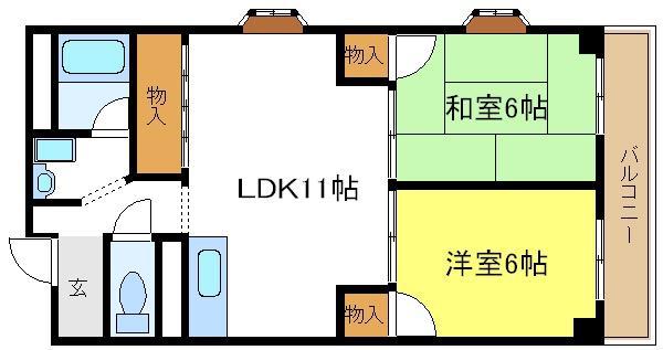 メゾン加美東(2LDK/6階)の間取り写真