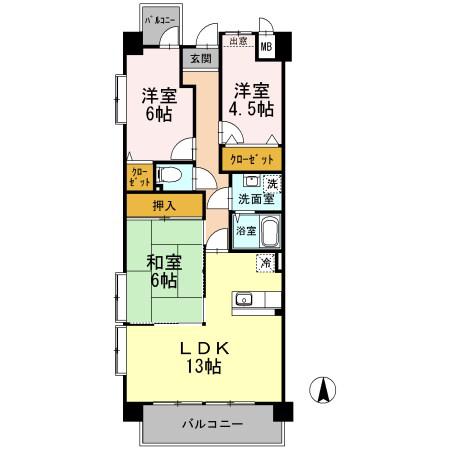 プラザハイツ二ツ屋 B棟(3LDK/3階)の間取り写真