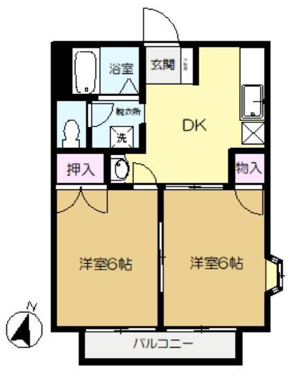 サンヒルズA(2DK/1階)の間取り写真