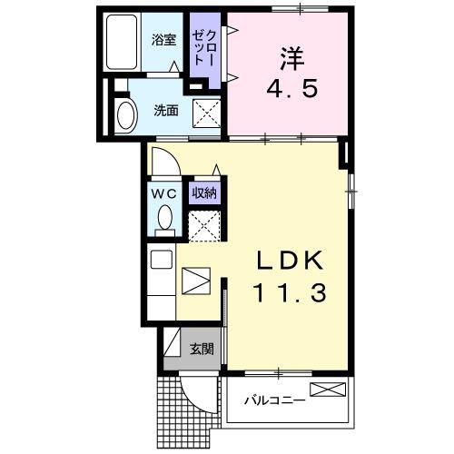 リエンダI(1LDK/1階)の間取り写真