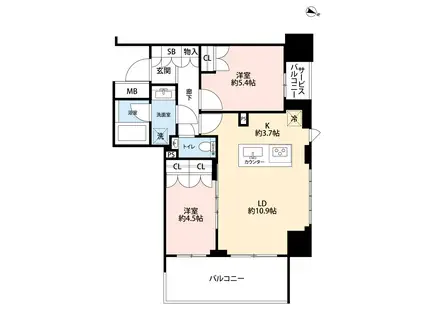クラッシィータワー靭公園(2LDK/21階)の間取り写真