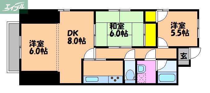 パークサイドナオイ(3DK/2階)の間取り写真