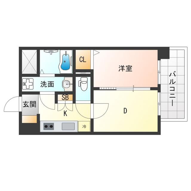 ソルテラス阿波座ウィズ(1DK/12階)の間取り写真