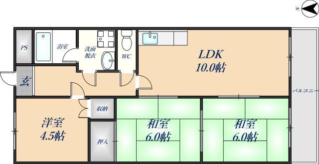 コーポ泰山 灰塚(3LDK/2階)の間取り写真