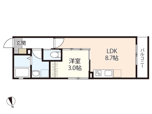 Sフラット江波本町(1LDK/3階)の間取り写真