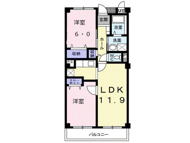 ヴィラ・サンパティーク(2LDK/2階)の間取り写真