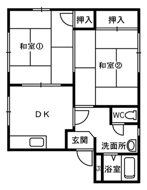 シャローム(2DK/1階)の間取り写真