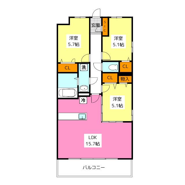 プレア次郎丸 A棟(3LDK/2階)の間取り写真