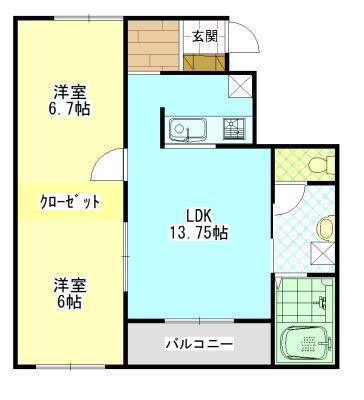ベルリード(2LDK/1階)の間取り写真