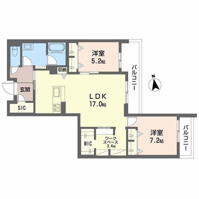 アリビオ田辺(2LDK/4階)の間取り写真