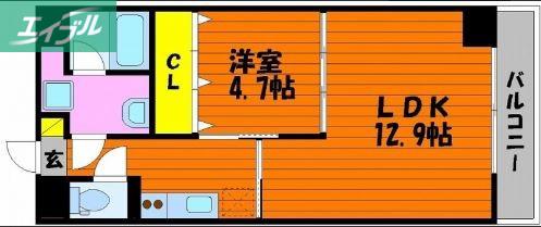 ハアラン表町(1LDK/11階)の間取り写真