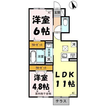 ポワール(2LDK/1階)の間取り写真