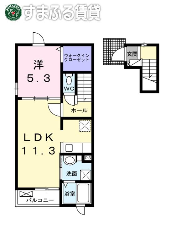 パークサイド針崎 弐番館(1LDK/2階)の間取り写真