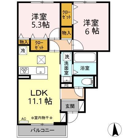 NOBLE USA(2LDK/1階)の間取り写真