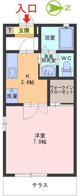 アルテールI(1K/1階)の間取り写真