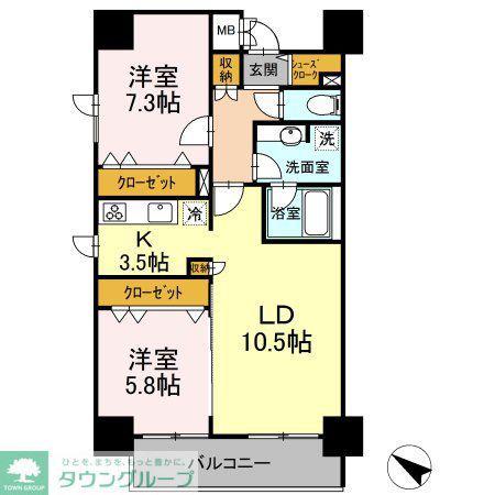 TEC GREEN RESIDENCE(2LDK/13階)の間取り写真