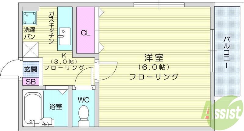 ジュネス宮町(1K/1階)の間取り写真