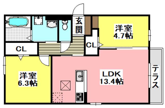 SPECIALE沢良宜西(2LDK/1階)の間取り写真