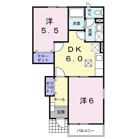 クラール・フリーデ(2DK/1階)の間取り写真