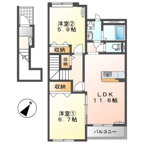 ONEPIECE(2LDK/2階)の間取り写真