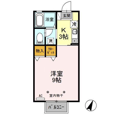 H・Iハウス(1K/2階)の間取り写真