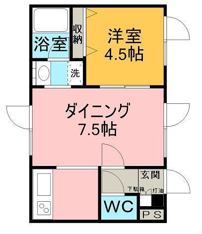 アルファ1(1LDK/1階)の間取り写真