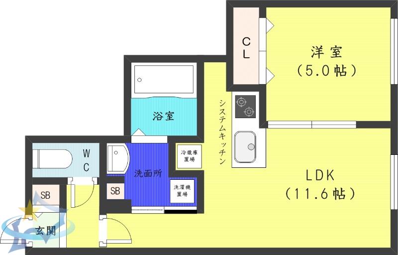 ブランシャールTSCOURT 発寒(1LDK/4階)の間取り写真